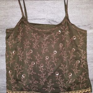 Compagnie Int'l Olive Silk Embroidered Cami